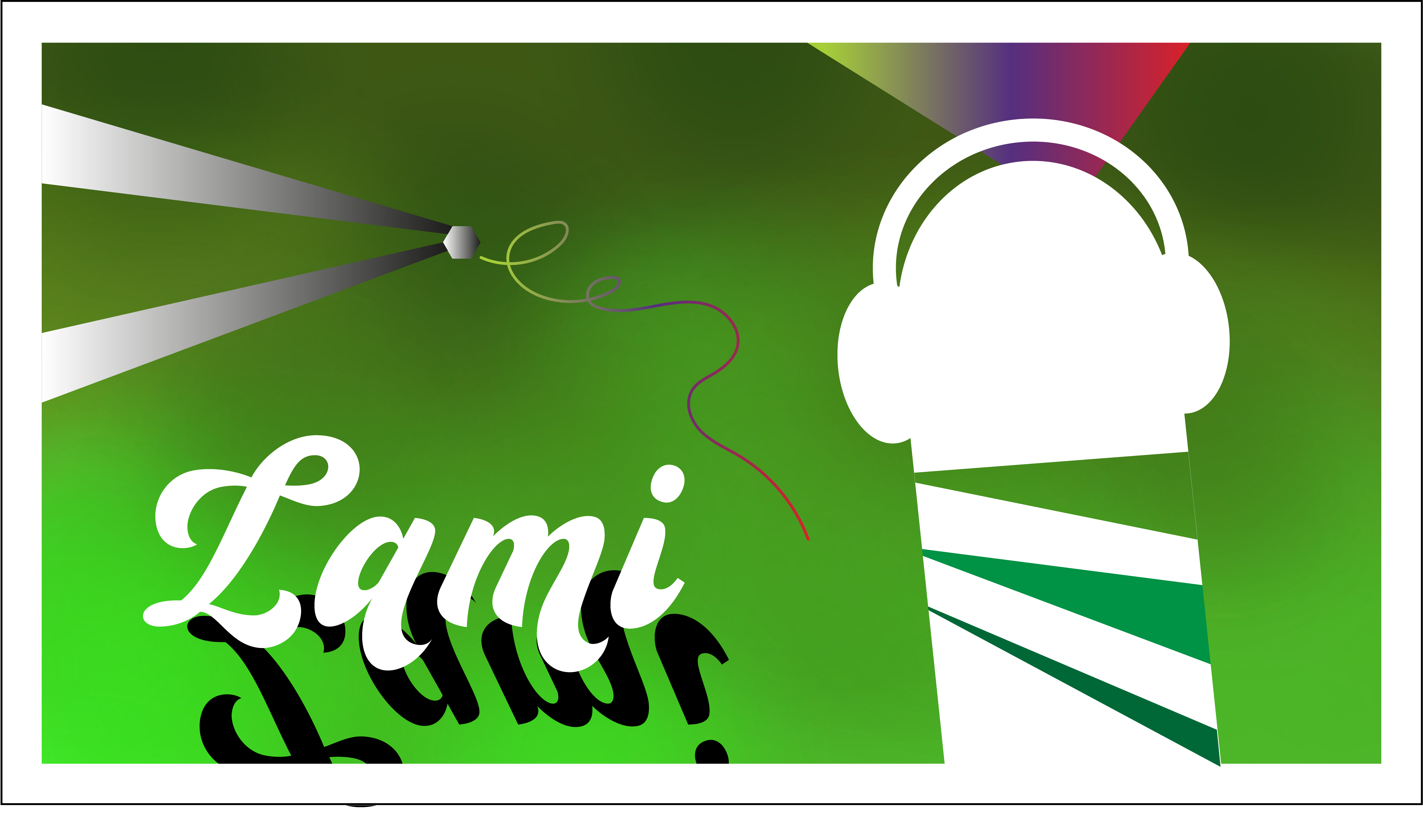 Postal de LAMI; fondo verde difuminado con el personaje y el nombre del proyecto.